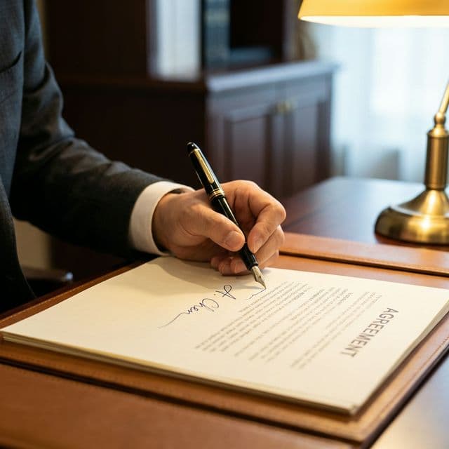 Professional signing an important agreement